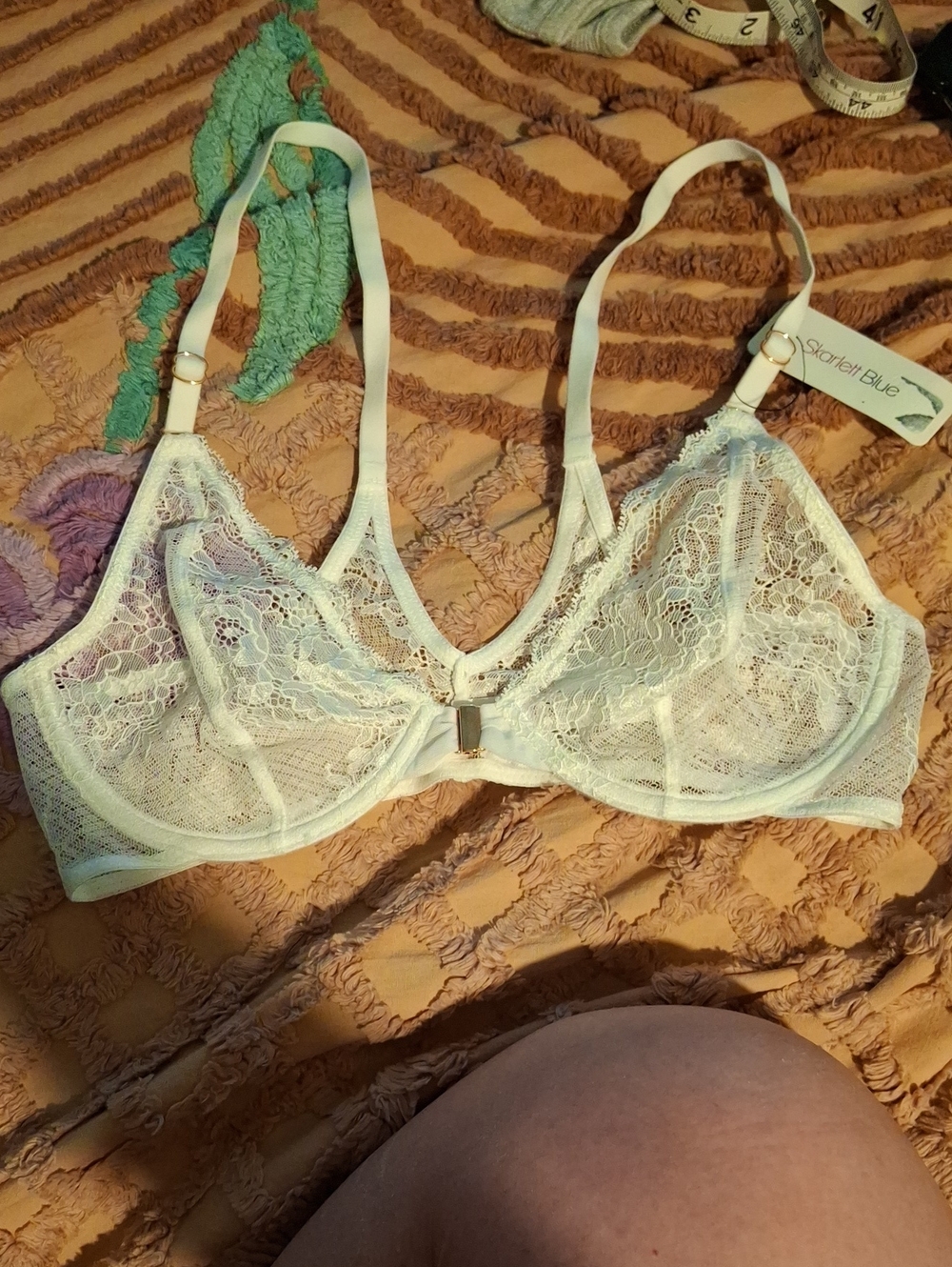 Skarlett Blue Sheer Lace Underwire Bra in Flaunt White NWT 32C